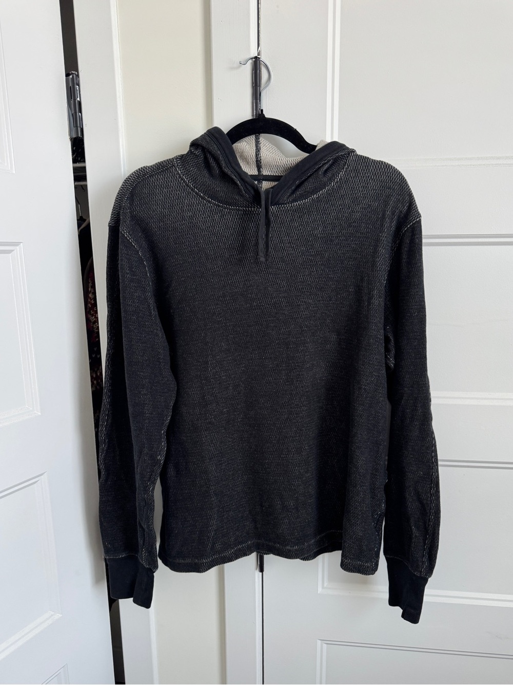 rag & bone Cotton Waffle Knit Washed Black Hoodie | 100% Cotton